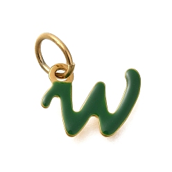 Letter W Ионное покрытие (ip) 304 эмалированные буквы из нержавеющей стали, с целью перехода в кольце, реальный 14 k позолоченный, Буква W, 9x11.5x1 мм, отверстие : 5 мм