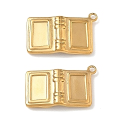 Real 18K Gold Plated 304 Stainless Steel Pendant Cabochon Settings, Book Charms, Ion Plating(IP), Real 18K Gold Plated, 14x22.5x4mm, Hole: 1.6mm