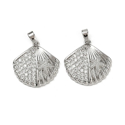 Платина Латунные микро проложить кубического циркония подвески, без кадмия и без свинца, в форме раковины с морской звездой, платина, 20x20x4 мм, отверстие : 4.5x2.3 мм