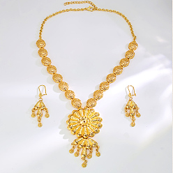 Настоящее золото 18K Элегантные модные цветочные латунные ожерелья и серьги для женщин, реальный 18 k позолоченный