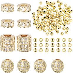 Real 18K Gold Plated Brass Micro Pave Cubic Zirconia Beads, Clear, Real 18K Gold Plated, 110pcs/box