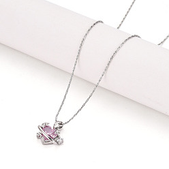 Бледно-Розовый Латунный кулон в форме сердца и планеты из кубического циркония 304 цепочка из нержавеющей стали, цвет нержавеющей стали, розовый жемчуг, 15.94 дюйм (40.5 см)