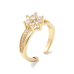 Настоящее золото 18K Открытое кольцо-манжета с цветком из прозрачного циркония, украшения из латуни для женщин, без кадмия и без свинца, реальный 18 k позолоченный, размер США 7 (17.3 мм)