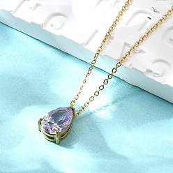 Лиловый 304 ожерелья нержавеющей стали, с подвесками-слезинками из кубического циркония, реальный 18 k позолоченный, сирень, 16.22 дюйм (41.2 см) в длину + 64 удлинитель мм