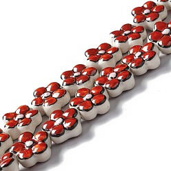 Темно-Красный Ручной работы фарфора цветок бисер пряди, темно-красный, 16.5~17x17~17.5x7.5~7.8 мм, отверстие : 1.6~1.8 мм, около 20 шт / нитка, 12.56~12.68 дюйм (31.9~32.2 см)