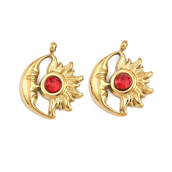 Рубин 304 из нержавеющей стали горный хрусталь подвески, подвески-камни со звездами и луной, январь, ионное покрытие (ip), золотые, рубин, 19.5x16x3.5 мм, отверстие : 1.6 мм