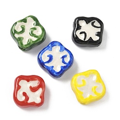 (52) Непрозрачная лаванда Фарфоровые бусины ручной работы, квадратный, яркие глазированный фарфор, разноцветные, 19~19.5x19~19.5x7.5~8 мм, отверстие : 2 мм