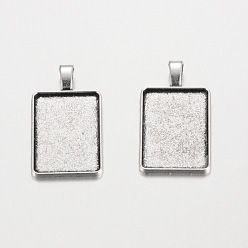 Античное Серебро Прямоугольник параметров сплава кулон кабошон тибетский стиль, чашки безель с краями, без кадмия и без свинца, античное серебро, лоток : 18x25 мм, 36x20x2 мм, Отверстие : 7x4 мм , около 303 шт / 1000 г