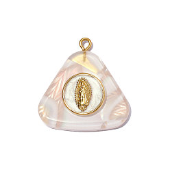 Морская Ракушка 304 подвески из нержавеющей стали смолы, треугольный шарм, с эмалью, ионное покрытие (ip), долговечный, реальный 18 k позолоченный, цвет морской раковины, 29x28 мм, отверстие: 1.80 мм