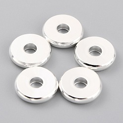 Посеребрённый Латунные бусины, долговечный, Диск / плоские круглые, Heishi бусы, 925 серебро покрытием, 10x2 мм, отверстие : 3 мм