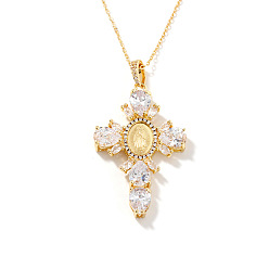 Прозрачный Латунные подвески с изображением креста Девы Марии из кубического циркония, модный подарок для женщин, золотые, прозрачные, 15.75 дюйм (40 см)