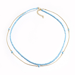 Синтетическая Бирюза Ограненные синтетические бирюзовые многоуровневые ожерелья, слоистые ожерелья, с латунной фурнитурой , 16.5 дюйм (42 см)