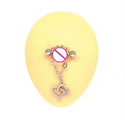 Сердце 316l хирургические штанги для сосков из нержавеющей стали с кристаллами и стразами, с цепями, цвет нержавеющей стали, сердце, 14 мм, штифты : 1.6 мм