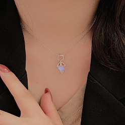 Серебро 925 ожерелья из стерлингового серебра с ромбовидной подвеской и натуральным лунным камнем для женщин, серебряные, 17.72 дюйм (45 см)