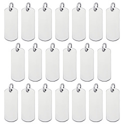 Нержавеющая Сталь Цвет 20 шт. 201 подвески из нержавеющей стали, ручная полировка, прямоугольные, штамповка пустой метки, цвет нержавеющей стали, 20x8x1 мм, отверстие : 3.5 мм