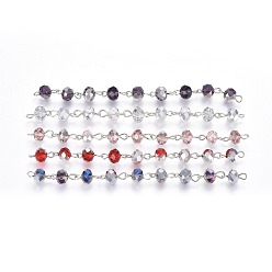 (52) Непрозрачная лаванда Цепочки из гальванического стекла с бусинами ручной работы, несварные, с платиновым тоном, разноцветные, 14x8 мм, 39.37 дюйм (1 м) / прядь