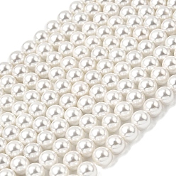 Белый Гальванические оболочки жемчужные бусы пряди, круглые, белые, 8~8.5 мм, отверстие : 1.2 мм, около 49 шт / нитка, 15.63'' (39.7 см)