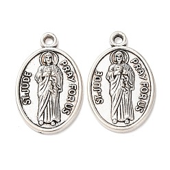 Античное Серебро Подвески из сплава в тибетском стиле, овал с амулетами святого Иуды, без свинца и без кадмия, античное серебро, 26x16.5x3 мм, отверстие : 1.5 мм, Около 307 шт / 1000 г