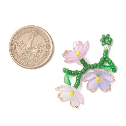 лаванда Подвески из акриловых цветов, с японским бисером, акриловыми подвесками, стеклянными жемчужными бусинами и нейлоновой проволокой, лаванда, 52x36.5x18.5 мм, отверстие : 2.5 мм