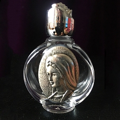 Antique Silver Glass Holy Water Bottle with Zinc Alloy Cap, Religion Portable Refillable Container, Antique Silver, 6.7x4.4cm