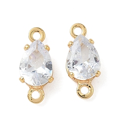 Прозрачный Шармы-соединители из латуни с паве из кубического циркония, без никеля , слезные ссылки, реальный 18 k позолоченный, прозрачные, 12x5x4 мм, отверстие : 1.2 мм