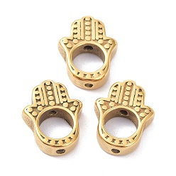 Золотой Ионное покрытие (ip) 304 бортовые рамки из нержавеющей стали, Хамса рука / рука Мириам, реальный 18 k позолоченный, 15x11.5x4 мм, отверстие : 1.2 мм