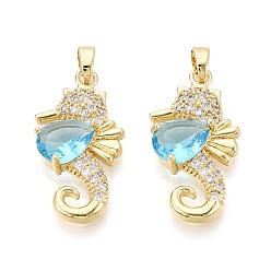 Золотой Латунные микро проложить кубического циркония подвески, со стеклом, прелести морских коньков, золотые, 25.5x13.5x5~5.5 мм, отверстие : 5x2~2.5 мм