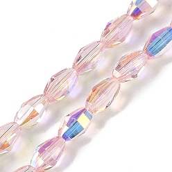 Pink Стеклянные бусины с гальваническим покрытием , с покрытием AB цвета, граненые, овальные, розовые, 9.5x5.5 мм, отверстие : 1.2 мм, около 60 шт / нитка, 22.05'' (56 см)