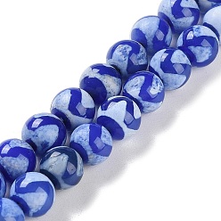 Синий Натуральный тибетский волновой узор бусины из агата дзи, окрашенная и подогревом, круглые, синие, 10 мм, отверстие : 1 мм, около 30~38 шт / нитка, 11.89~15.12'' (30.2~38.4 см)