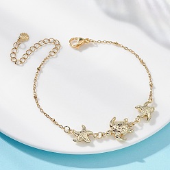 Золотой 304 Браселаты из нержавеющей стали, браслеты-цепочки для женщин, черепаха и морская звезда, золотые, 7.40 дюйм (18.8 см)