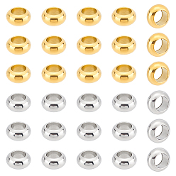 Золотой & Цвет Нержавеющей Стали 30шт 2 цвета 304 шарики из нержавеющей стали, рондель, золотые и нержавеющая сталь цвет, 10x5 мм, отверстие : 6 мм, 15 шт / цвет