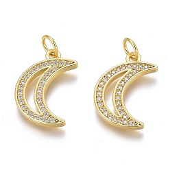 Golden Messing micro pave klare zirkonia anhänger, langlebig überzogen, mit Ringe springen, Mond, golden, 17x11.5x1.5 mm, Bohrung: 3 mm, Sprungring: 5x1 mm
