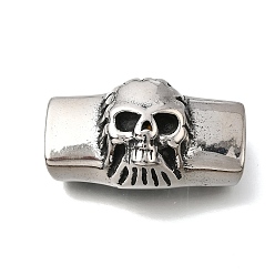 Skull Хэллоуин 304 Подвески-слайды из нержавеющей стали, для изготовления кожаных браслетов, прямоугольные, античное серебро, череп, 37x21x16 мм, отверстие : 12.5x6.5 мм