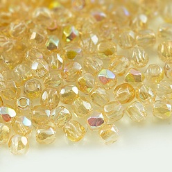 Gold Czech Fire Polished Glass Beads, Faceted, Drum, Gold, 2x2mm, Hole: 0.6mm, about 1170pcs/bag