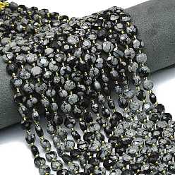 Снежный Обсидиан Природные снежинка обсидиан бисер нитей, граненый шестиугольный разрез, плоско-круглые, с бисером, 8~8.5x5 мм, отверстие : 0.8 мм, около 36 шт / нитка, 15.16''~15.24'' (38.5~38.7 см)