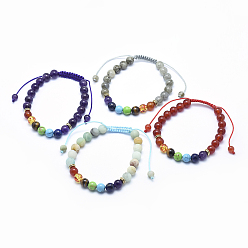 Смешанные камни Браслеты из бисера из натурального драгоценного камня, с шариками из сплава и нейлоновым шнуром, 2-1/4 дюйм (57 мм)