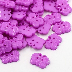 Medium Orchidee  Acryl knöpfe, 2-Loch, gefärbt, Schmetterling, Medium Orchidee, 18x14x3 mm, Bohrung: 1 mm