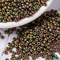 (RR2035) Matte Metallic Khaki Iris MIYUKI Round Rocailles Beads, Japanese Seed Beads, 8/0, (RR2035) Matte Metallic Khaki Iris, 3mm, Hole: 1mm, about 19000~20500pcs/pound