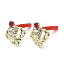 Siam Boucles d'oreilles en alliage d'or, placage en crémaillère, recherche, avec strass & boucles horizontales et 304 épingle en acier inoxydable, couronne, sans cadmium et sans nickel et sans plomb, siam, 15.5x15.5mm, Trou: 1.5mm, pin: 0.6 mm