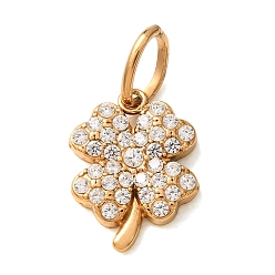Golden 304 Stainless Steel Micro Pave Clear Cubic Zirconia Charms, Clover Charms, Ion Plating(IP), Golden, 11.5x9x2mm, Hole: 4x2.5mm