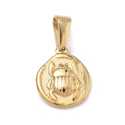 Коровка 304 подвески из нержавеющей стали, золотые, плоская круглая форма с подвеской в виде божьей коровки, 16x13.5x3 мм, отверстие : 6.5x3.5 мм