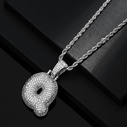 Letter Q Латунные микропаве прозрачные кубические цирконии массивные инициальные подвески ожерелья, платина, Буква Q, 19.69 дюйм (50 см)