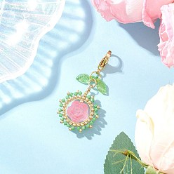 Pink Подвесные украшения из розового стекла и стеклянных семян, с карабин-лобстерами , розовые, 50 мм