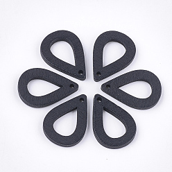 Черный Расписные подвески из тополя, слеза, чёрные, 25x17x2.5 мм, отверстие : 1.8 мм