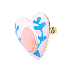 Heart Adjustable Alloy Enamel & Resin Cuff Finger Rings, Golden, Heart, Inner Diameter: 17.8mm