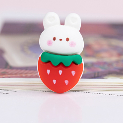 Strawberry Easter Rabbit Theme Opaque Resin Cabochons, Red, Strawberry Pattern, 27x16mm