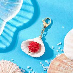 Красный Подвески из натуральных ракушек, со стеклянными бисером и 304 застежками-клешнями из нержавеющей стали, раковина, красные, 42 мм