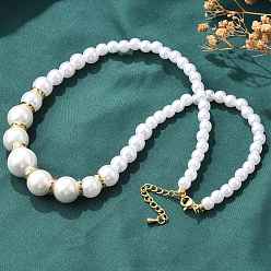 Настоящее золото 18K Ожерелья из круглых градуированных бусин с имитацией жемчуга АБС для женщин, с латунным диском из кубического циркония, без кадмия и без свинца, стойки покрытие, белые, реальный 18 k позолоченный, 16-1/2 дюйм (41.9 см)