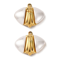 Настоящее золото 18K 304 подвески из нержавеющей стали, подвески в форме ракушек, с пластмассовой жемчужиной abs, вакуумное покрытие pvd, реальный 18 k позолоченный, 19.5x22x5.5 мм, отверстие : 1.5 мм