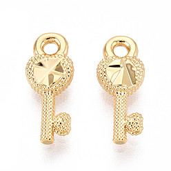 Key Латунь прелести, долговечный, без никеля , реальный 18 k позолоченный, ключ, 12.5x5x2.5 мм, отверстие : 1.4 мм